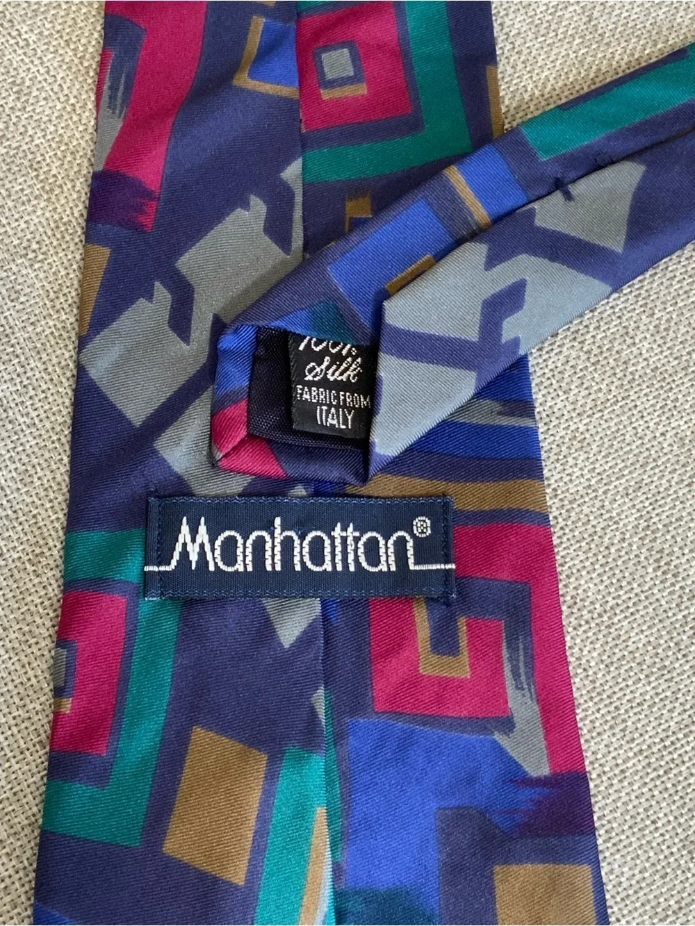 Vintage Manhattan Abstract Geometric Silk Tie USA 90s